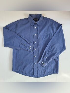 VTG Structure 90s Mens Long Sleeve Button Up Shirt Blue Clean Fit Pocket Medium